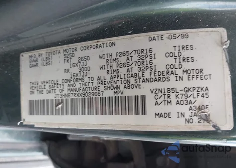 1999 Toyota 4Runner Limited V6 z USA, uszkodzony, nr VIN JT3HN87RXX9029667